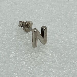 Vintage 925 Sterling Silver Letter N Stud Earring w Butterfly Backing